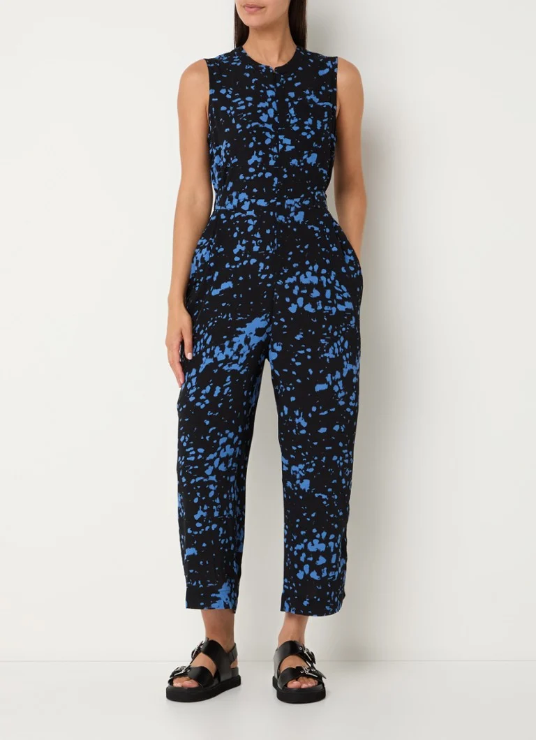 Whistles  Josie wide fit cropped jumpsuit met print en strikceintuur