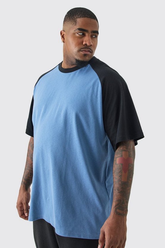 Plus blaues Colorblock T-Shirt mit Raglan-Detail