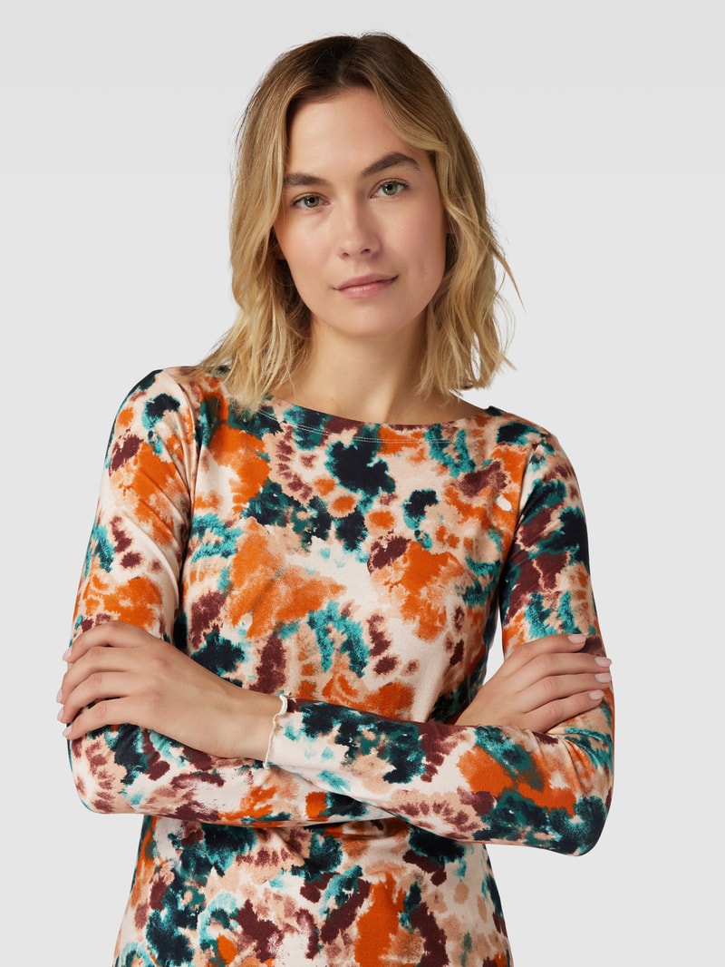 Longsleeve mit Wellensaum und Allover-Muster in orange