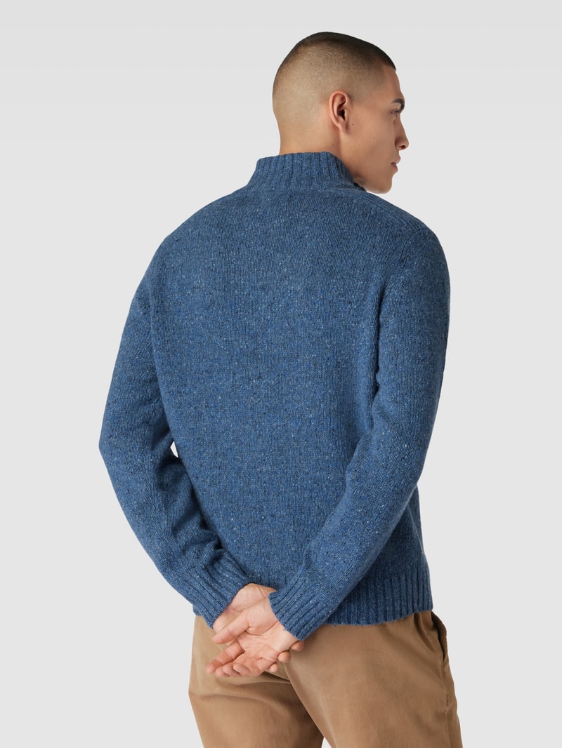 Strickpullover mit kurzem Reißverschluss in blau meliert