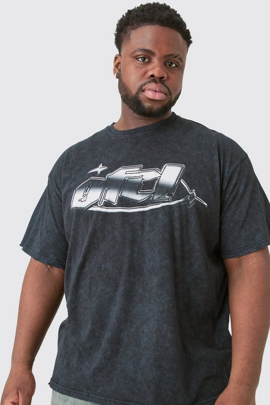 Plus zerrissenes Oversize T-Shirt mit Acid-Waschung und Metallic-Print