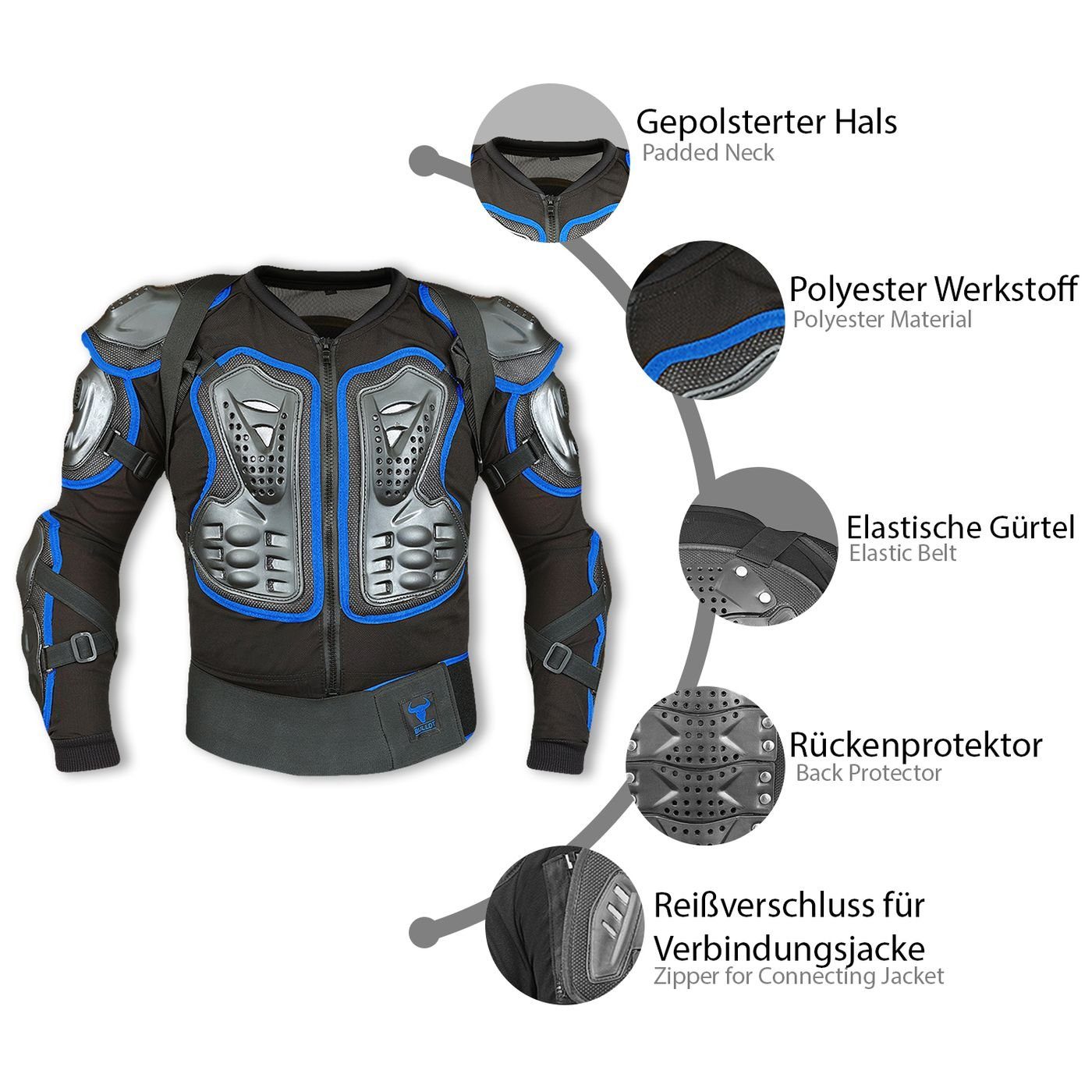 BULLDT Protektorenjacke BLD507, Protektorenjacke Motorrad Motocross Skatebording protektoren