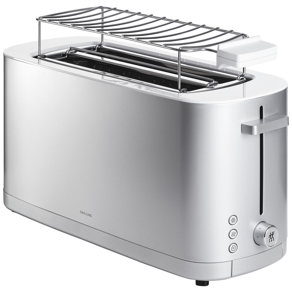 Toaster mit Brötchenaufsatz, 2 Schlitze lang, Silber