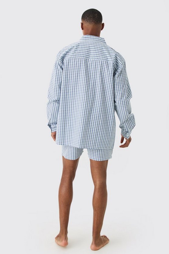 Kariertes Oversize Shorts-Set mit Logo-Bund