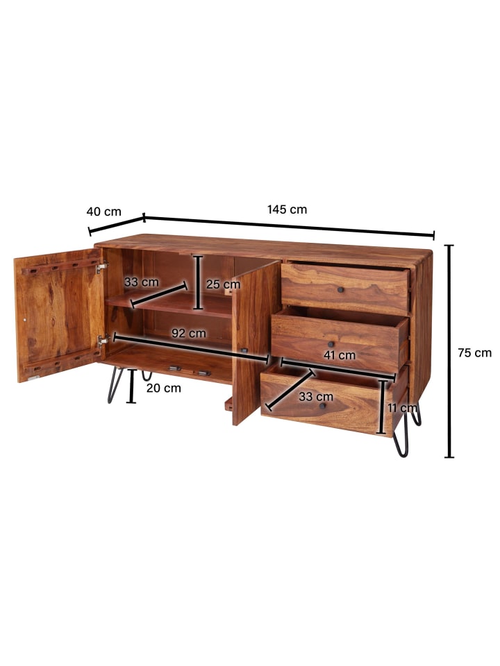 KADIMA DESIGN Sideboard WL5.629 Massivholz 145x75x40 cm Landhaus Kommode, günstig kaufen onesize