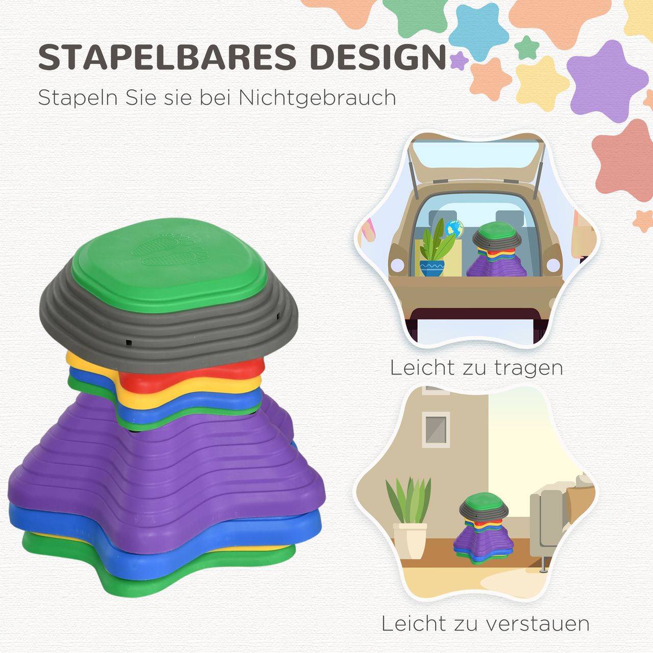 ZONEKIZ Flusssteine 11-tlg. Balanciersteine Stapelsteine für Kinder bis 80 kg