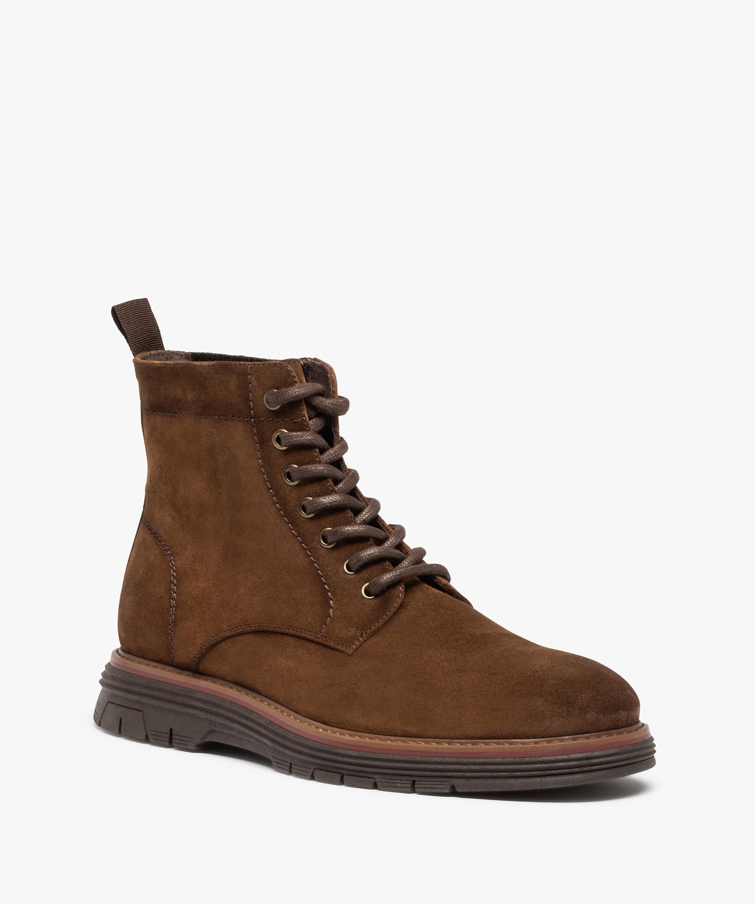 Boots homme unies dessus cuir à lacets - Tanéo marron | GEMO