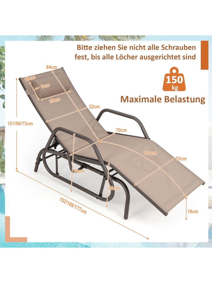 COSTWAY Sonnenliege mit Schaukelfunktion in Braun günstig kaufen onesize