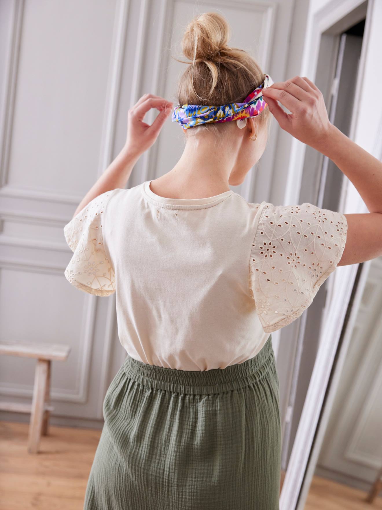 T-shirt bi-matière grossesse et allaitement gris perle