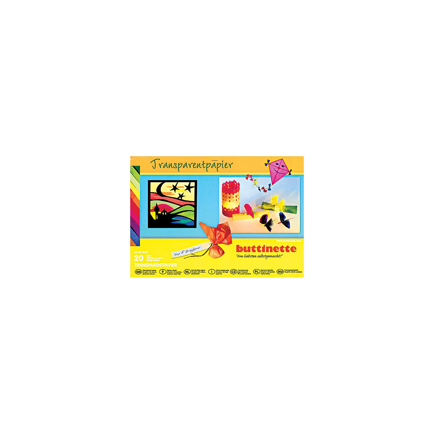 buttinette Transparentpapier, bunt, A4, 20 Blatt