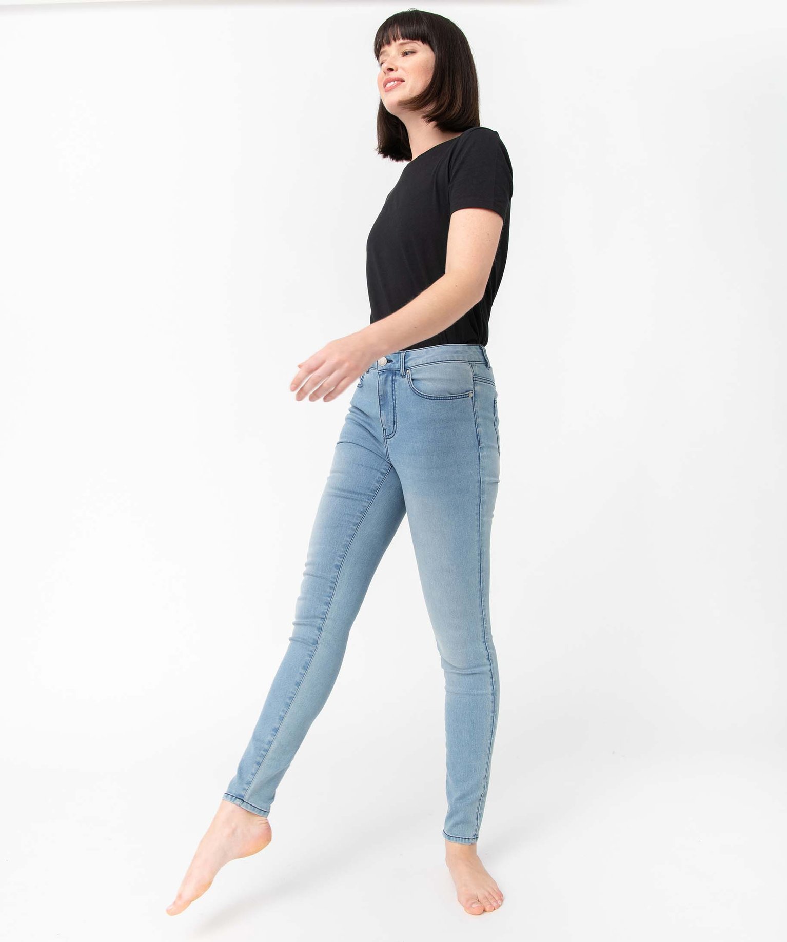 Jean femme coupe skinny taille haute stone | GEMO
