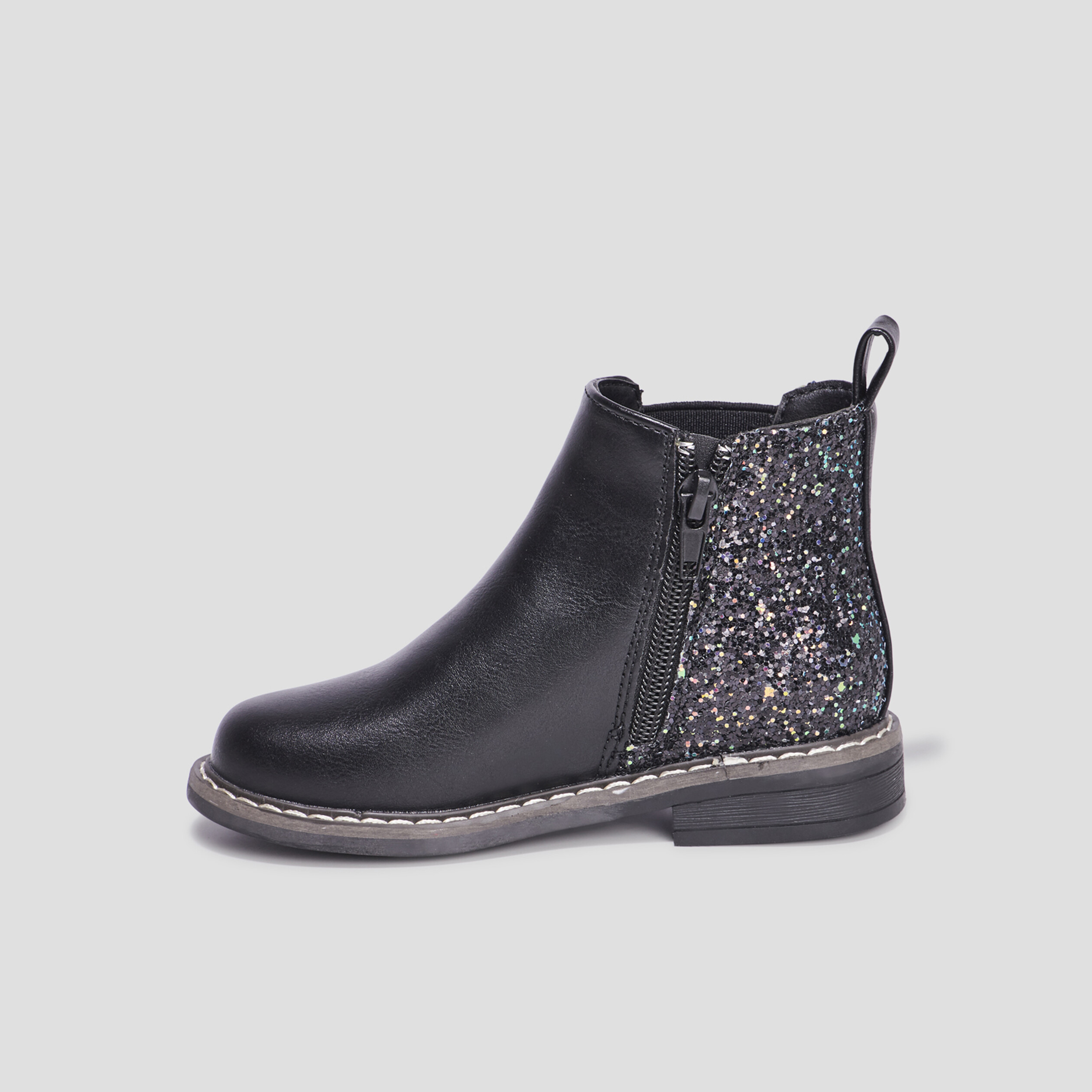 Bottines chelsea à paillettes en cuir noir fille | La Halle
