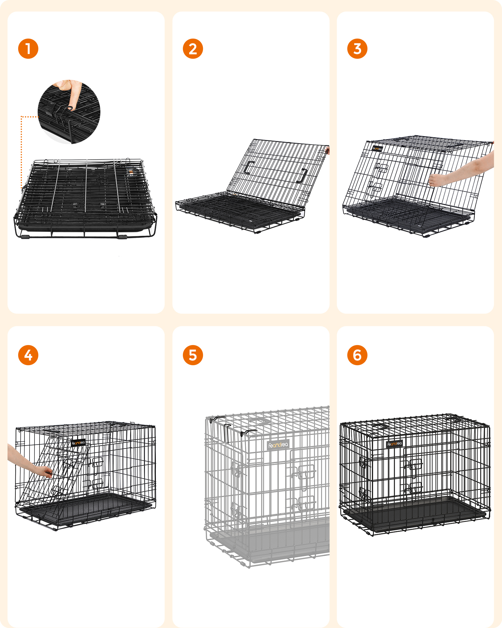 FEANDREA Transportboxen & Gitterboxen FEANDREA S-XXL Hundekäfig mit 2 Türen 61 cm, 43,5 cm, 50,5 cm