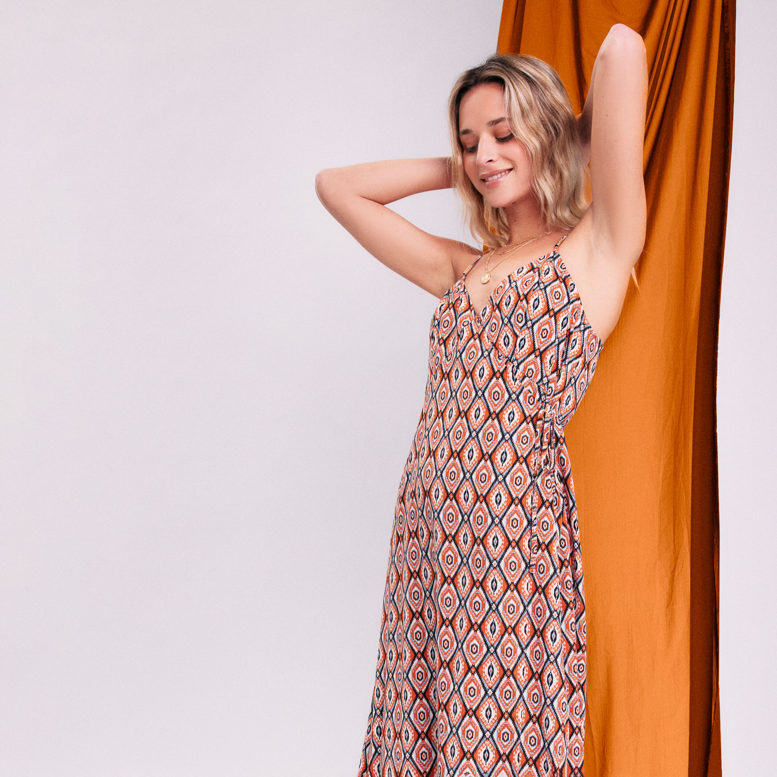 Robe longue portefeuille beige femme | Cache Cache