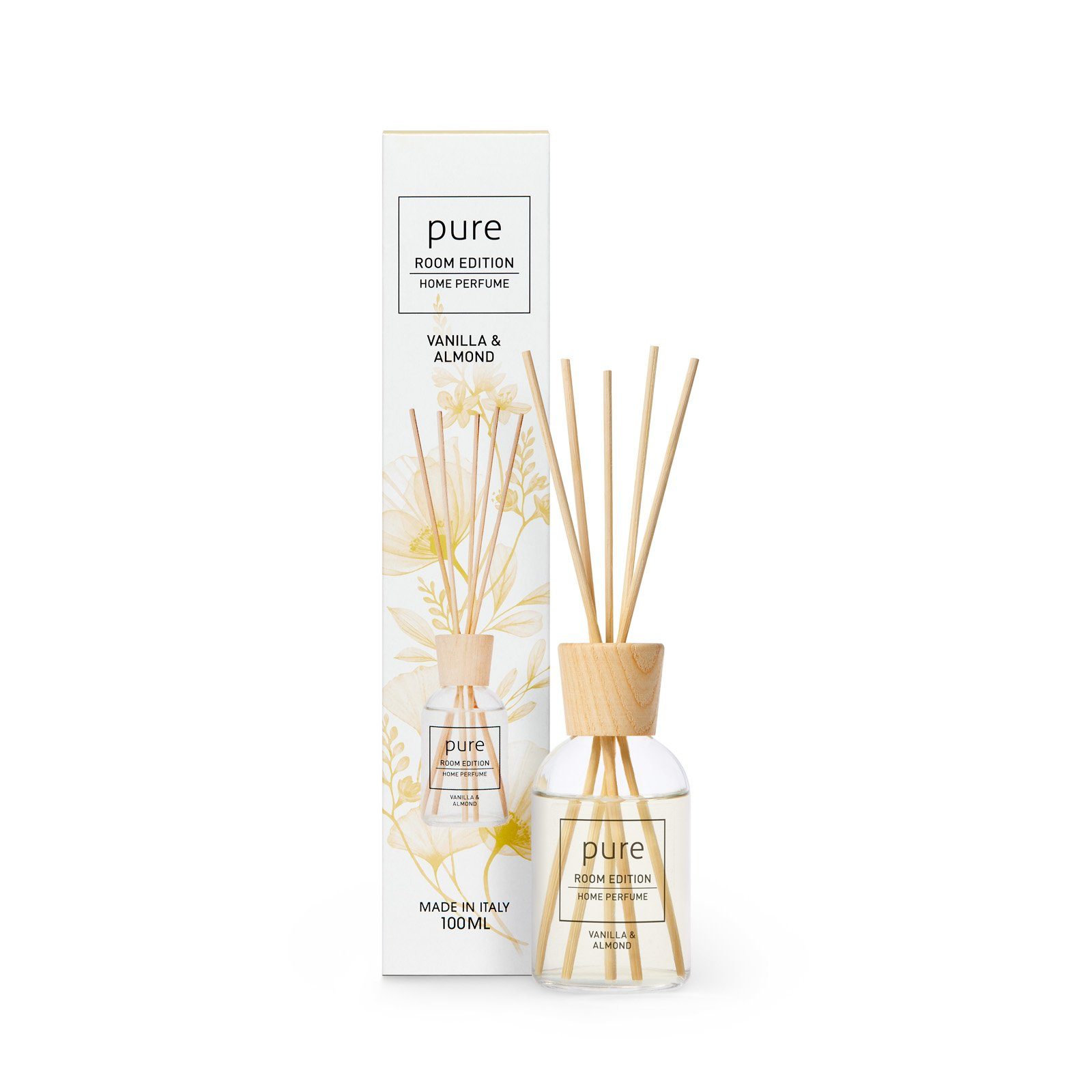 PURE ROOM EDITION Raumduft 100 ml (1 x 100 ml Vanille & Mandel Raumduft + 5 Duftstäbchen)