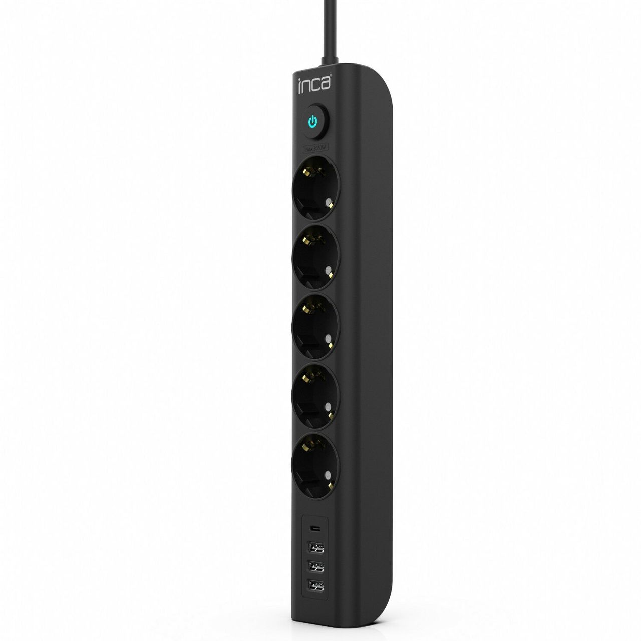 Inca Steckdosenleiste IPW-44TU 5 fach, 3xUSB-A 1xUSB-C, Überspannungsschutz 1,5m schwarz
