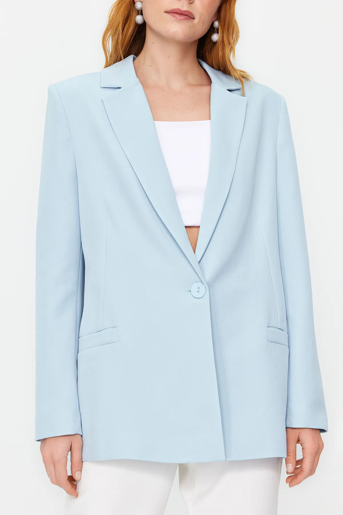 Trendyol Collection  Hellblauer Blazer mit regulärem Futter und detailliertem Webmuster TWOAW20CE0316