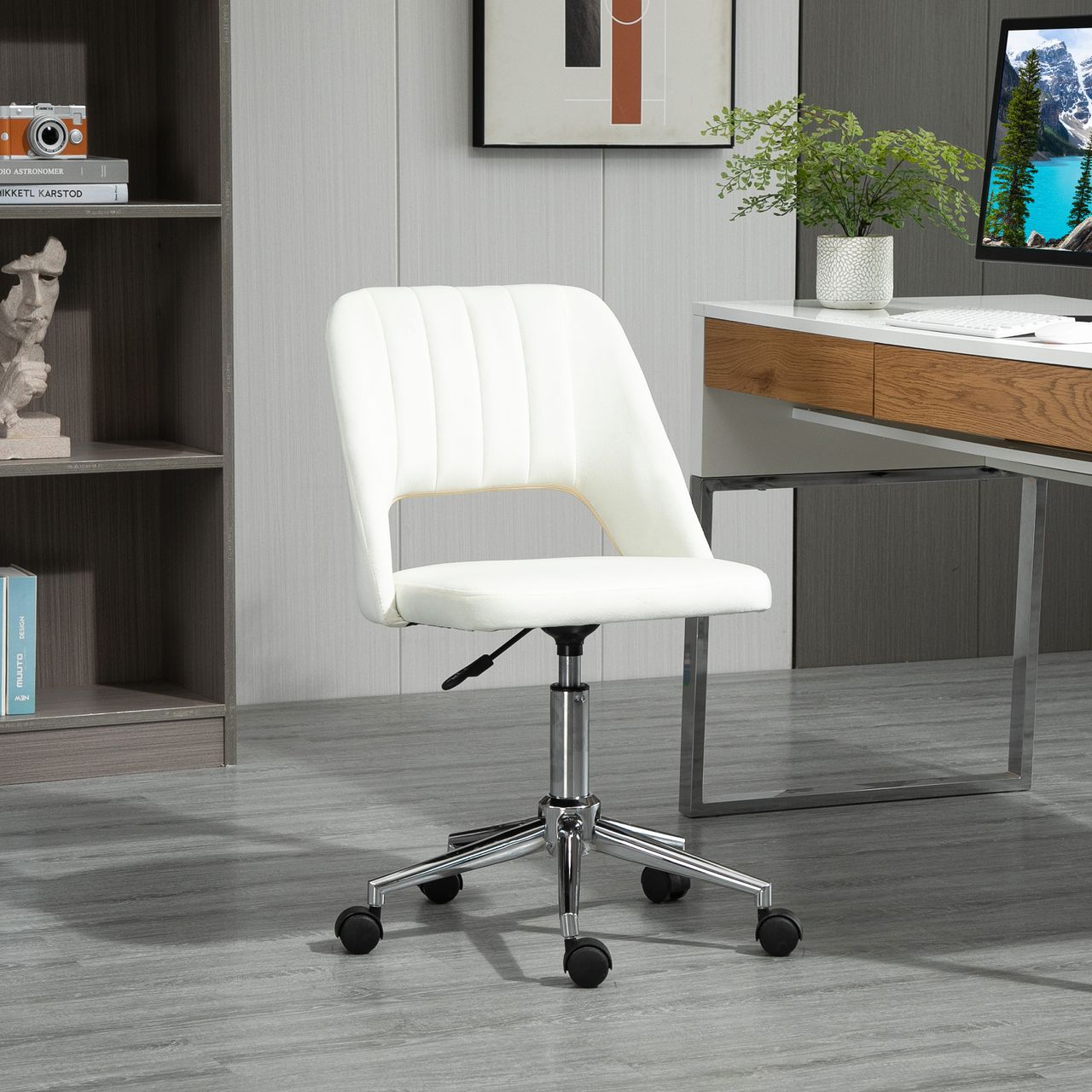 Vinsetto Bürostuhl Drehstuhl Schreibtischstuhl Beige 49 x 60 x 79-91 cm