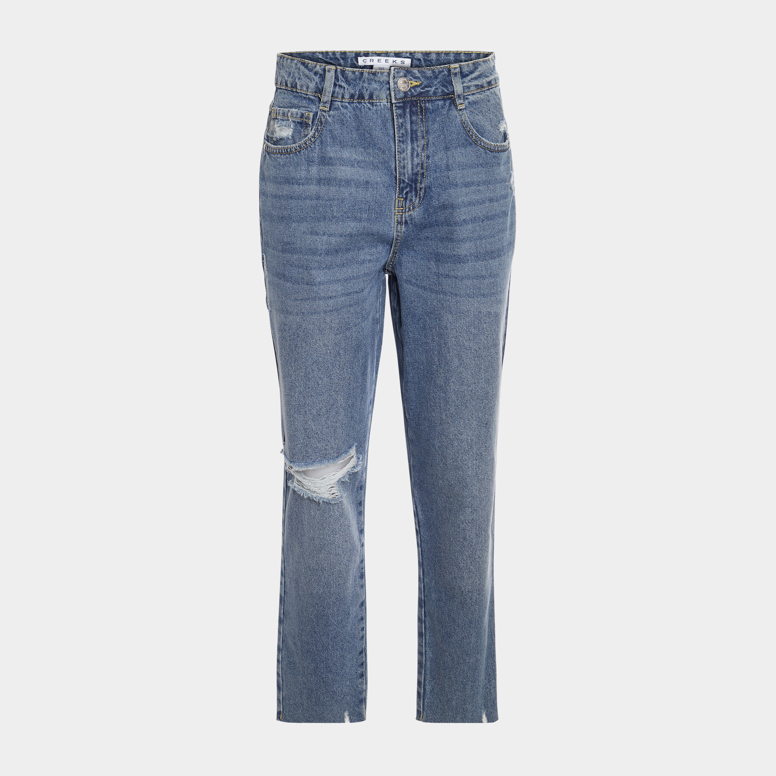 Jeans mom à détails déchirés denim double stone femme | La Halle
