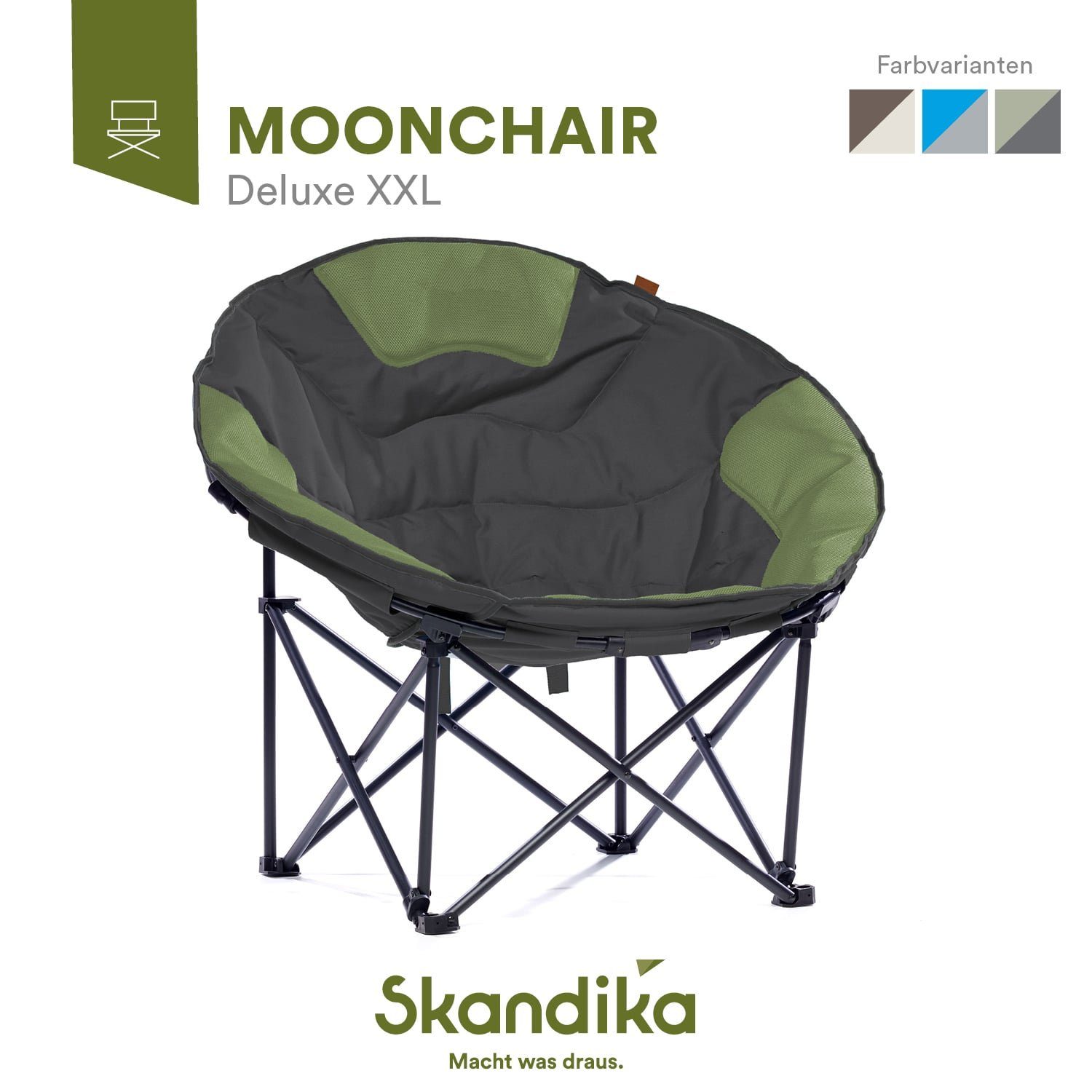 Skandika Campingstuhl Moonchair Deluxe XXL (grün), Großer, bequemer Campingstuhl, Camping Sessel