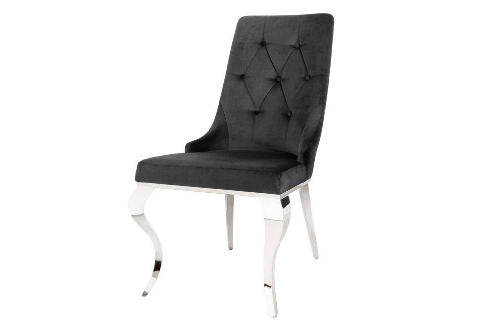 riess-ambiente Polsterstuhl MODERN BAROCK schwarz / silber (1 St), Esszimmer · Samt · Metall · Chesterfield-Steppung