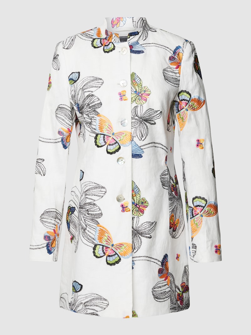 Blazer aus Leinen mit Allover-Muster in weiß