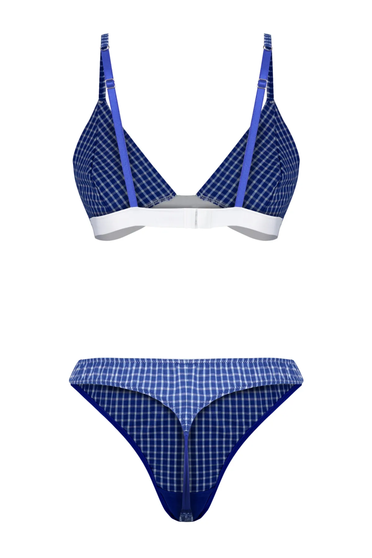 Trendyol Collection  Marineblaues Single-Jersey-Dessous-Set mit Karomuster und ohne Träger THMSS24CC00036