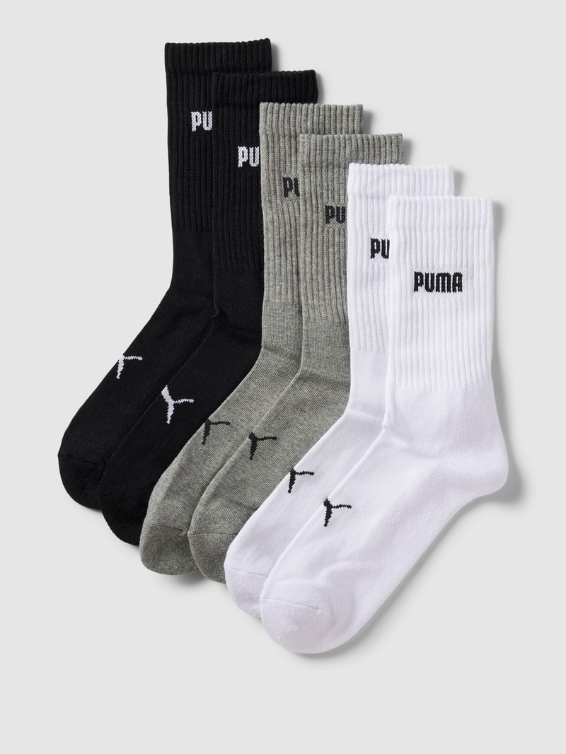 Socken mit Label-Print im 6er-Pack in mittelgrau meliert