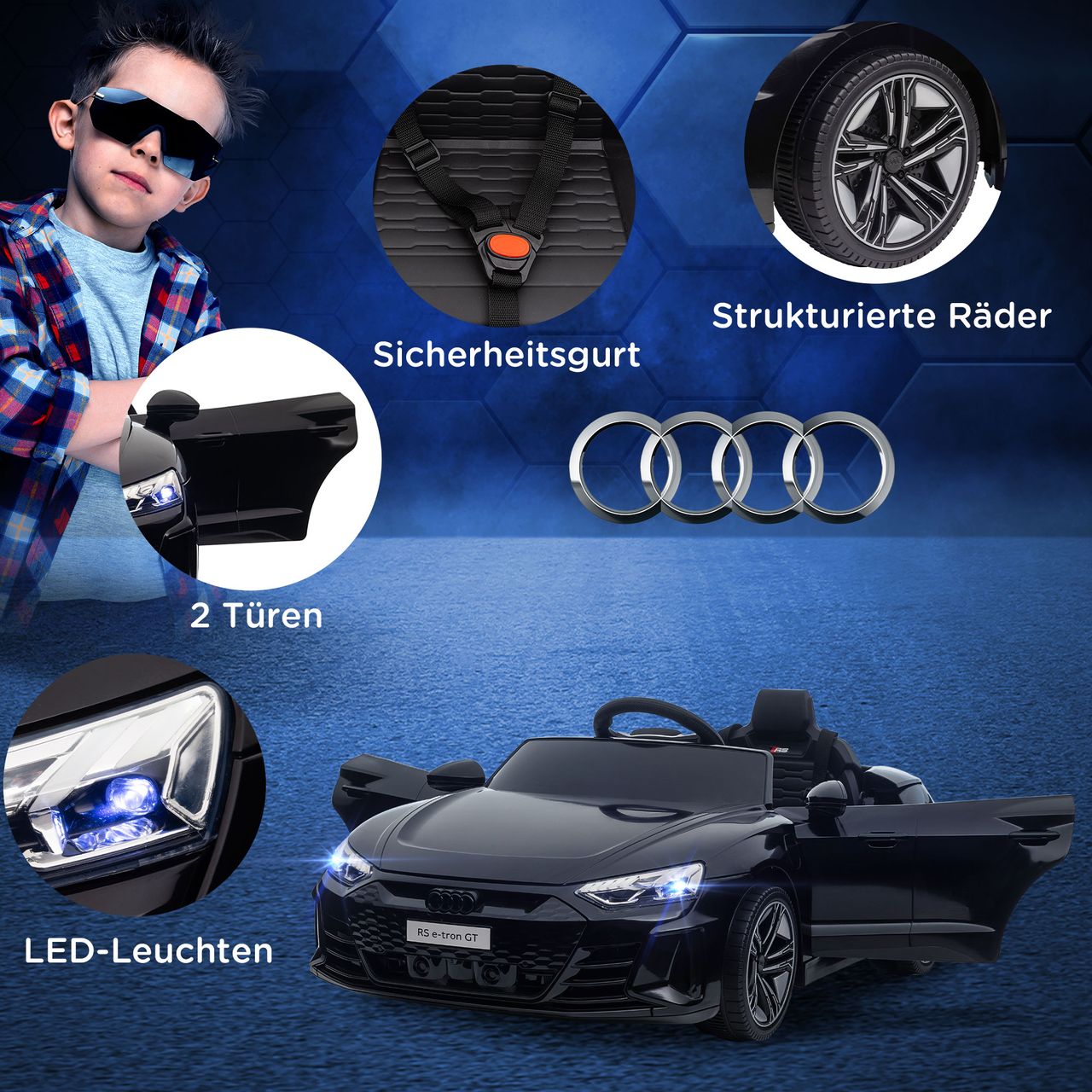 HOMCOM Kinder Elektroauto, Kinderfahrzeug mit Ferbedienung, Kinderauto, Schwarz