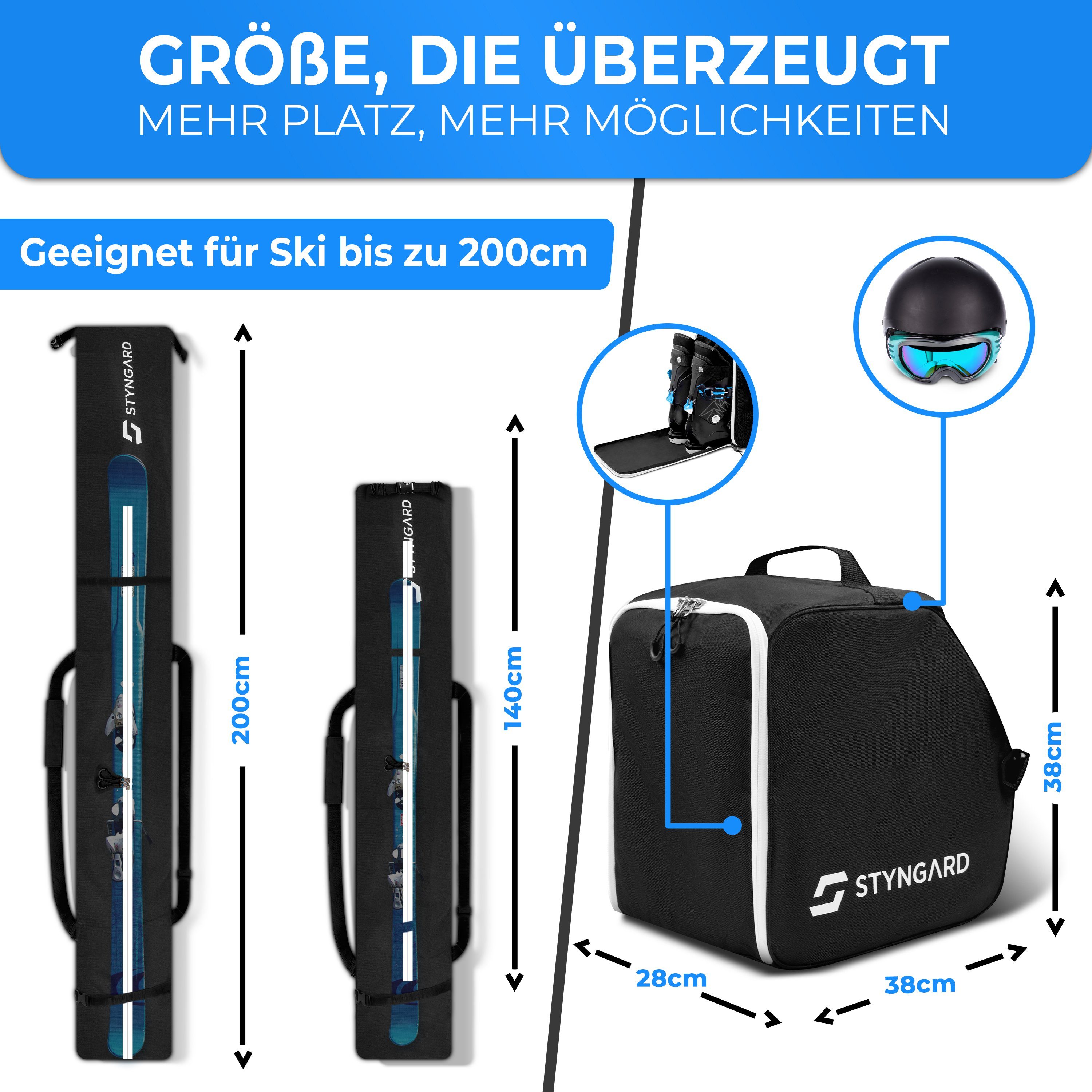 Styngard Skitasche Vancouver (Set Skisack [140 cm bis 200 cm] und Skischuhtasche mit Helmfach [40 L)