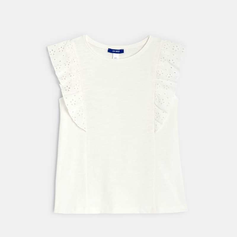 T-shirt détail broderie anglaise blanc fille