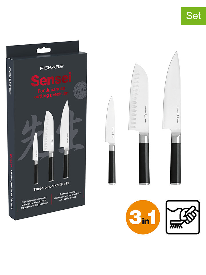 Fiskars 3er-Set: Küchenmesser ''Sensei'' in Schwarz/ Silber günstig kaufen onesize