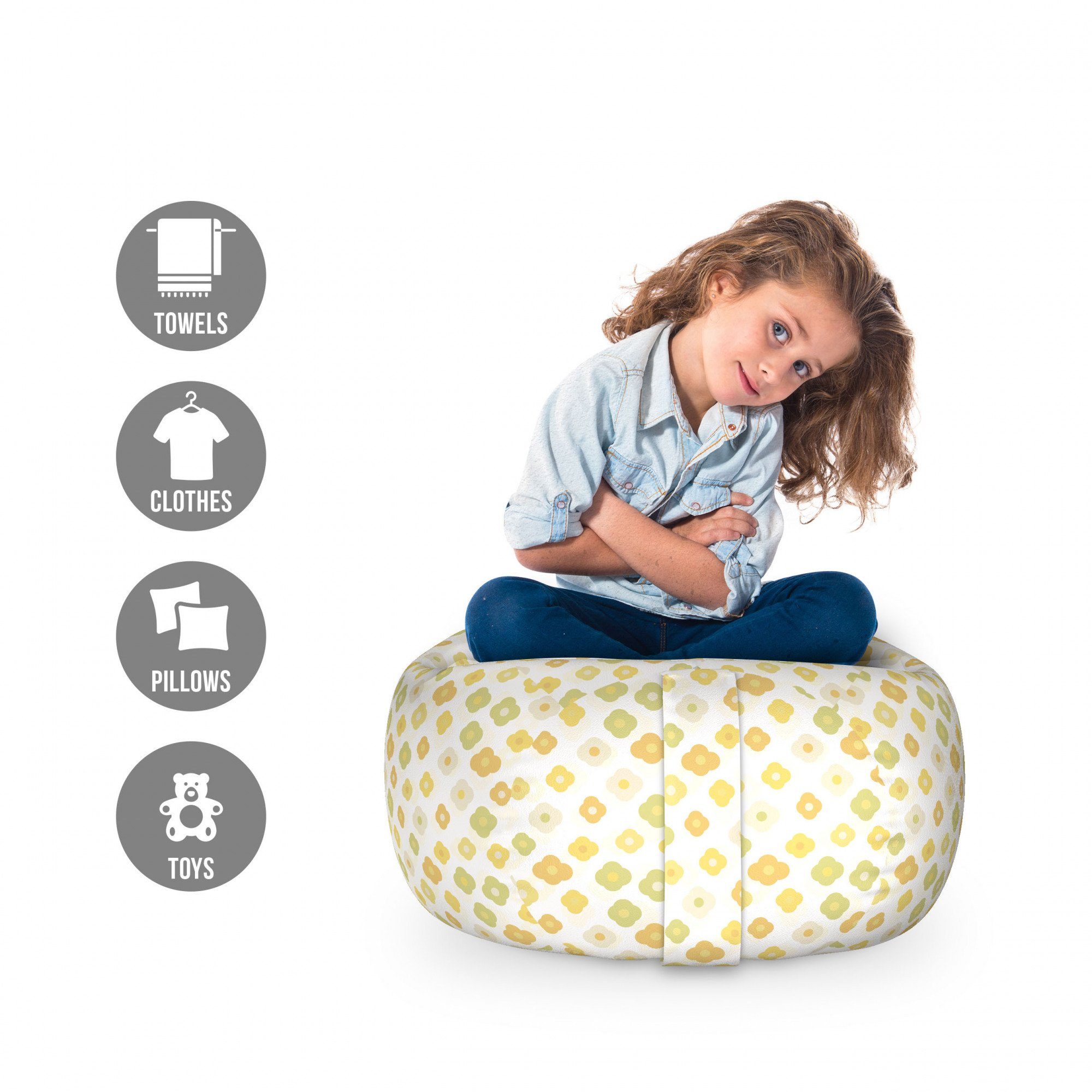 Abakuhaus Spielzeugtruhe Gefüllter Tier Organizer Waschbare Tasche für Kinder, Grün Gelb Blumen Gänseblümchen