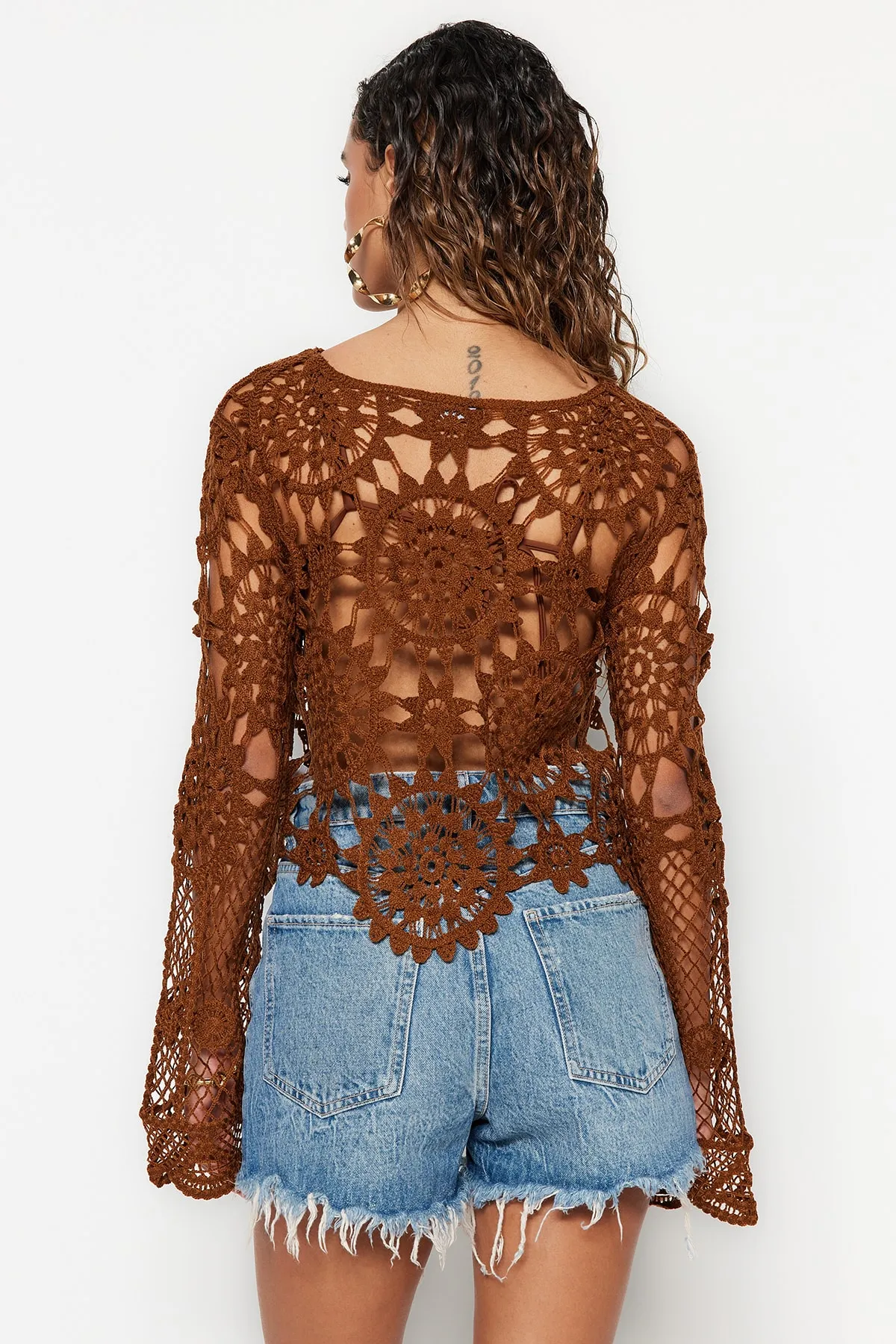 Trendyol Collection  Braune Strick-Häkelbluse TBESS20BZ0572