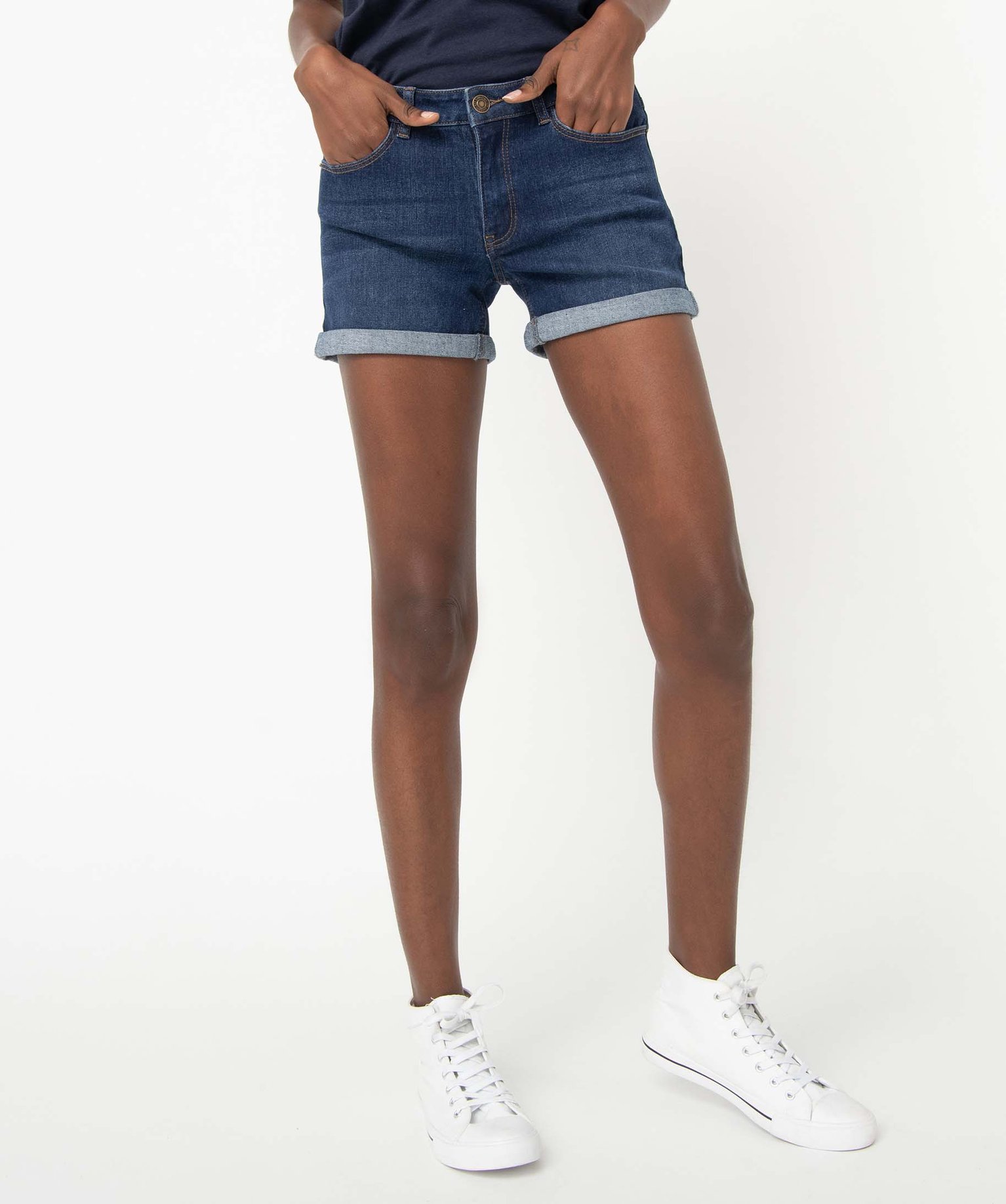 Short femme en jean avec revers cousus brut | GEMO