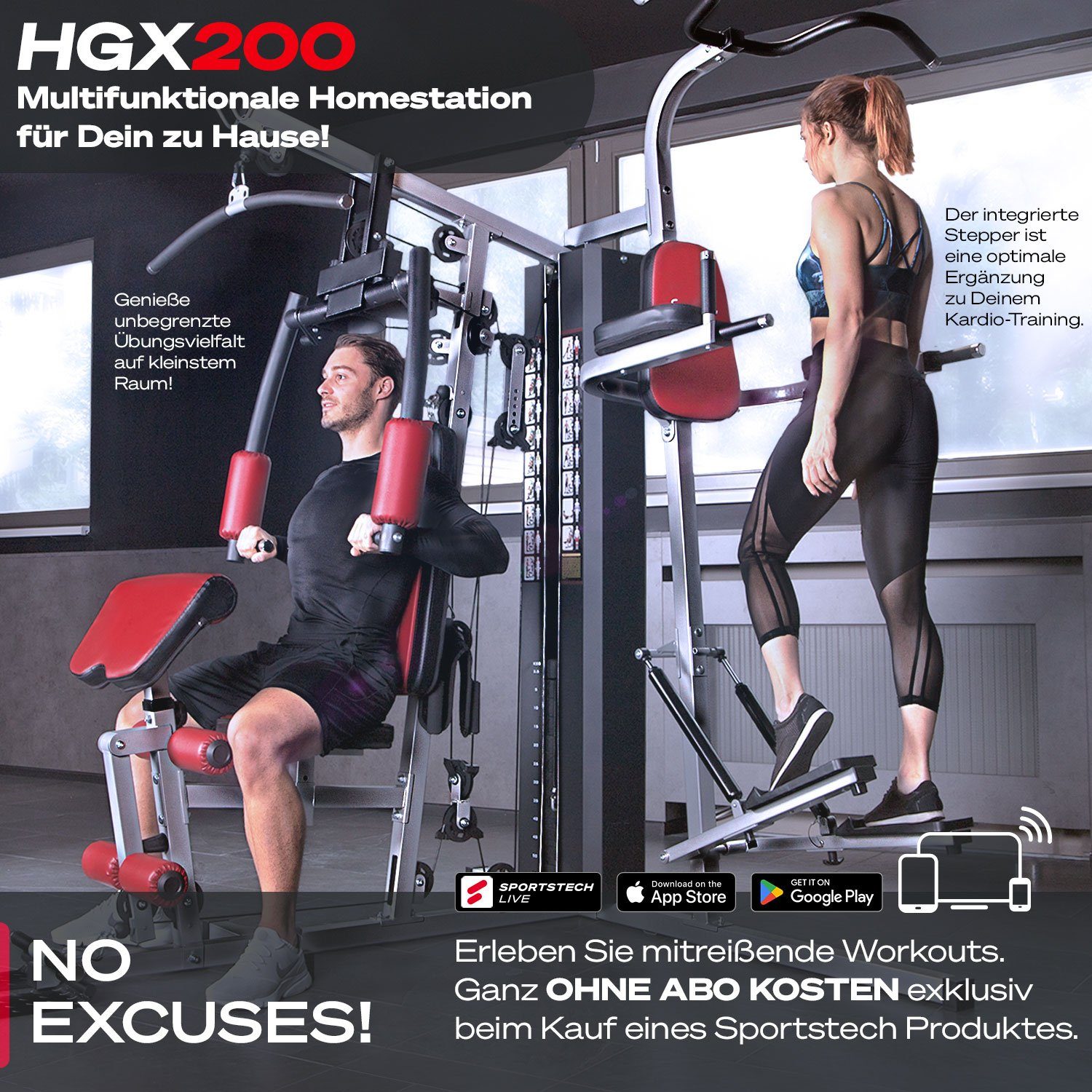 Sportstech Kraftstation HGX200, 12 Gewichtsblöcke, Dip Station