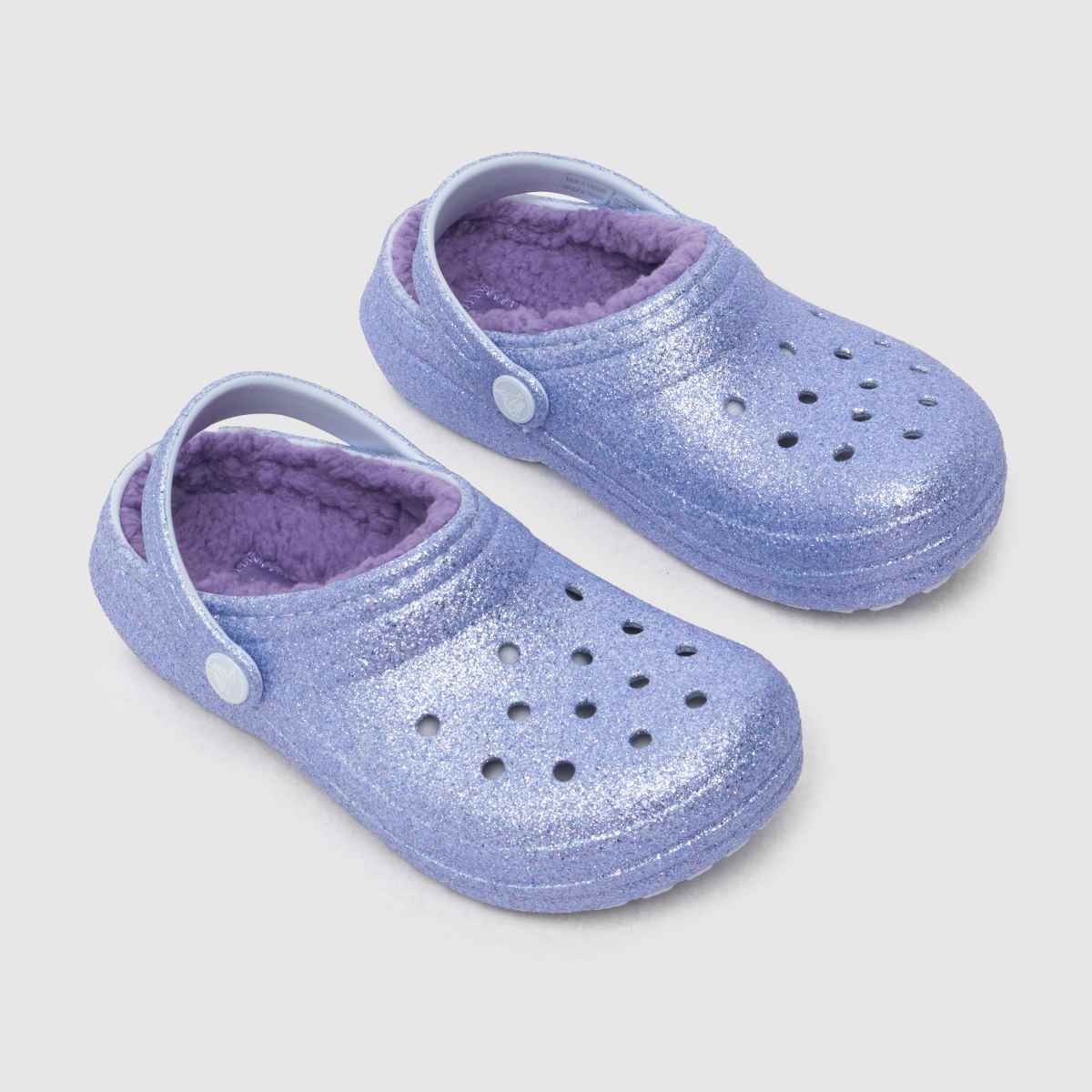 Crocs lila klassiska fodrade glitterträsko flickor juniorsandaler