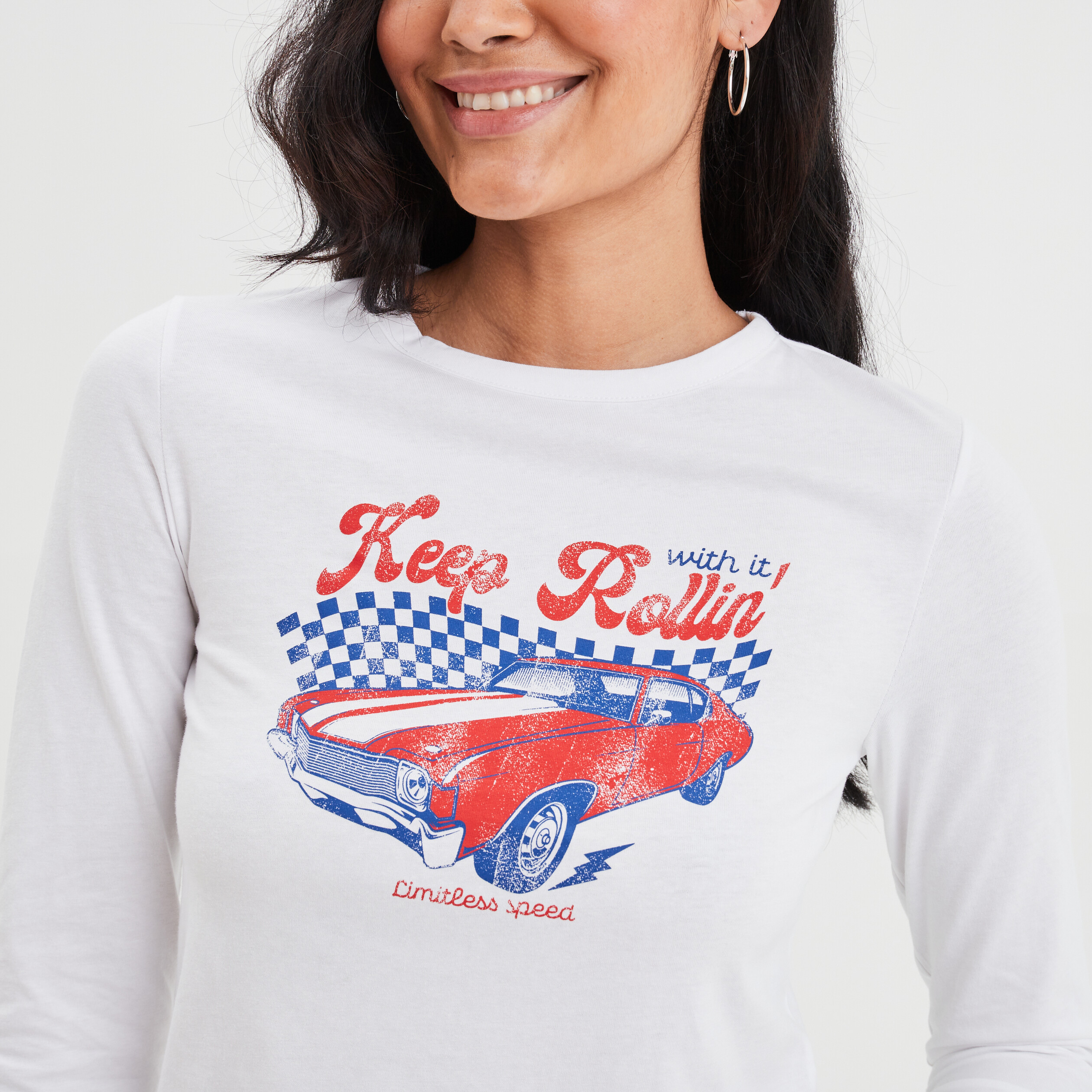 T-shirt ajusté manches longues coton blanc femme | La Halle