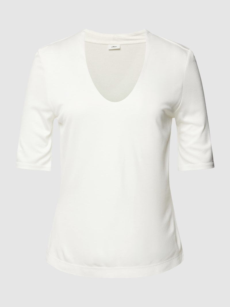 T-Shirt aus Viskose mit V-Ausschnitt in weiß