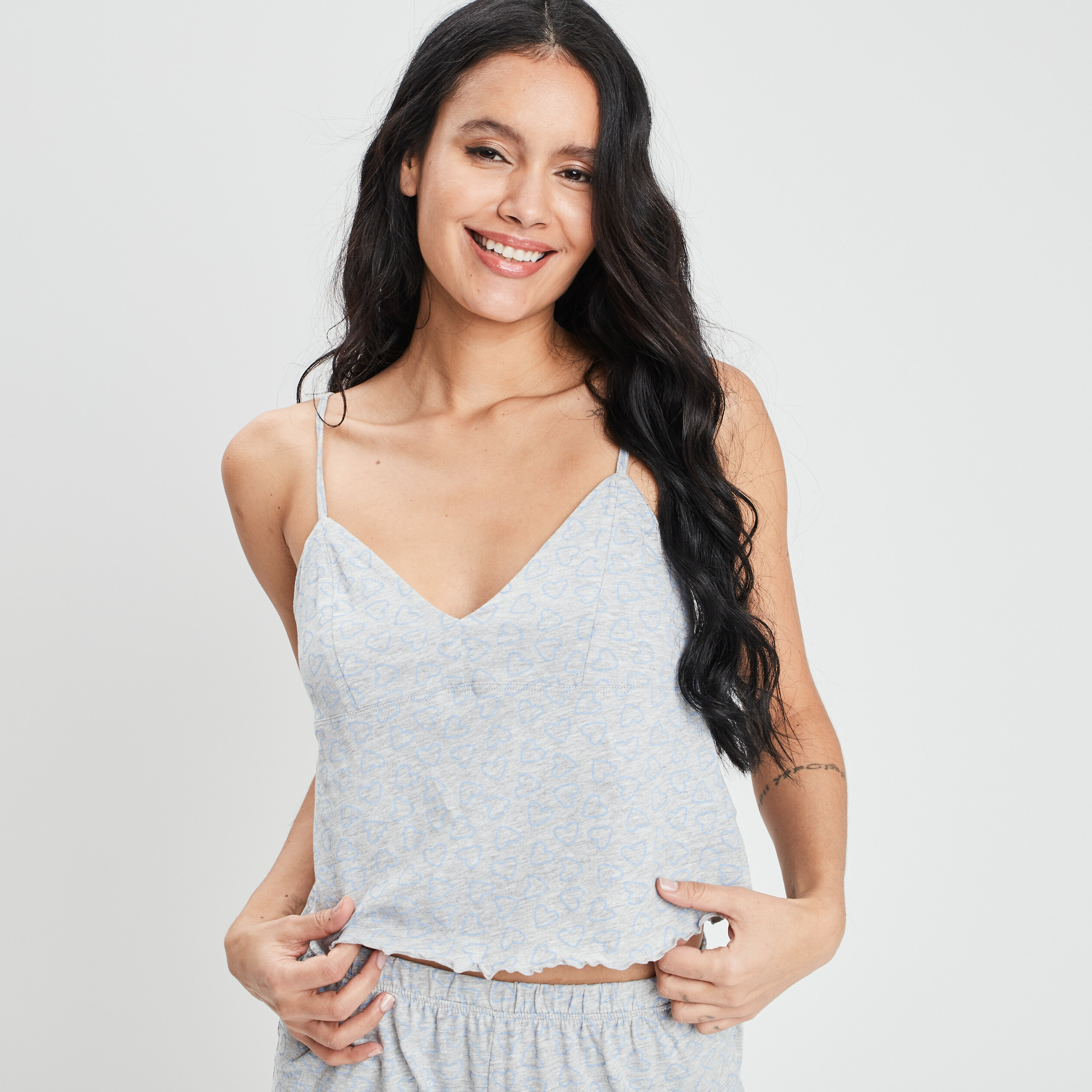 Haut de pyjama débardeur court col en V gris femme | La Halle