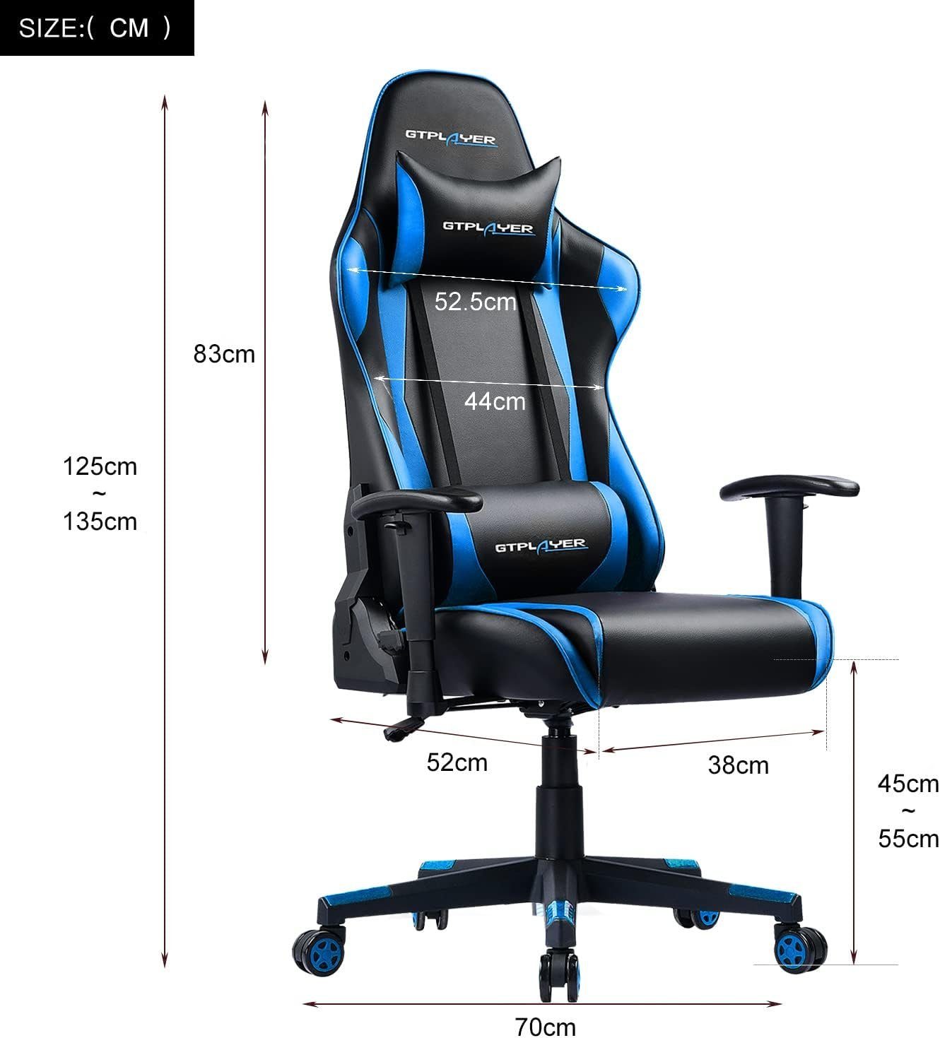 GTPLAYER Gaming-Stuhl Gaming Stuhl Bürostuhl Ergonomisch, Lendenkissen verstellbar (Zockerstuhl, Zocker, Sessel Gaming, 150kg Belastbar, 1 St), Pc Sessel, Computerstuhl, Computer Stuhl, Zockersessel