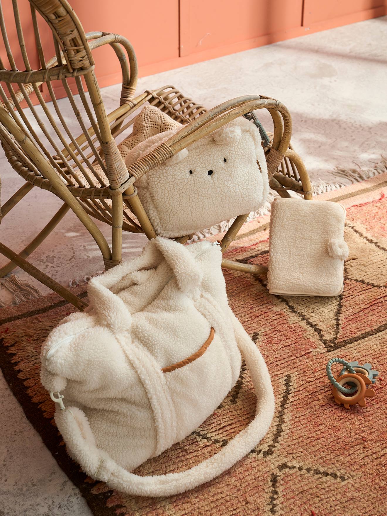 Sac à langer en sherpa Plume beige