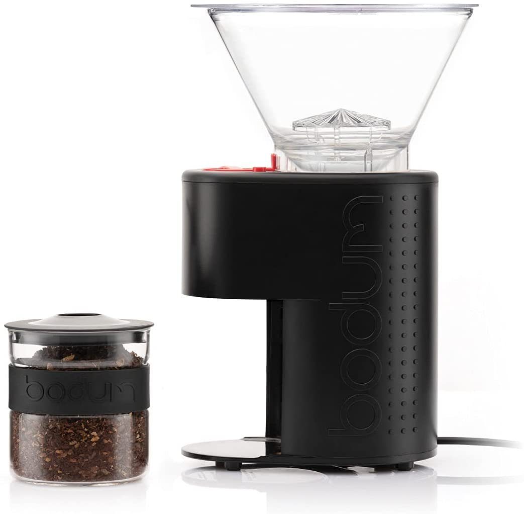 Bodum Kaffeemühle Bistro, elektrische Kaffeemühle, Keramikmahlwerk, 12 Stufen, Mühle, 160 W, Kegelmahlwerk, 220,00 g Bohnenbehälter, Kaffeebohnen Zerkleinerer, Mahlwerk mahlen Bohnenmühle Espressomühle