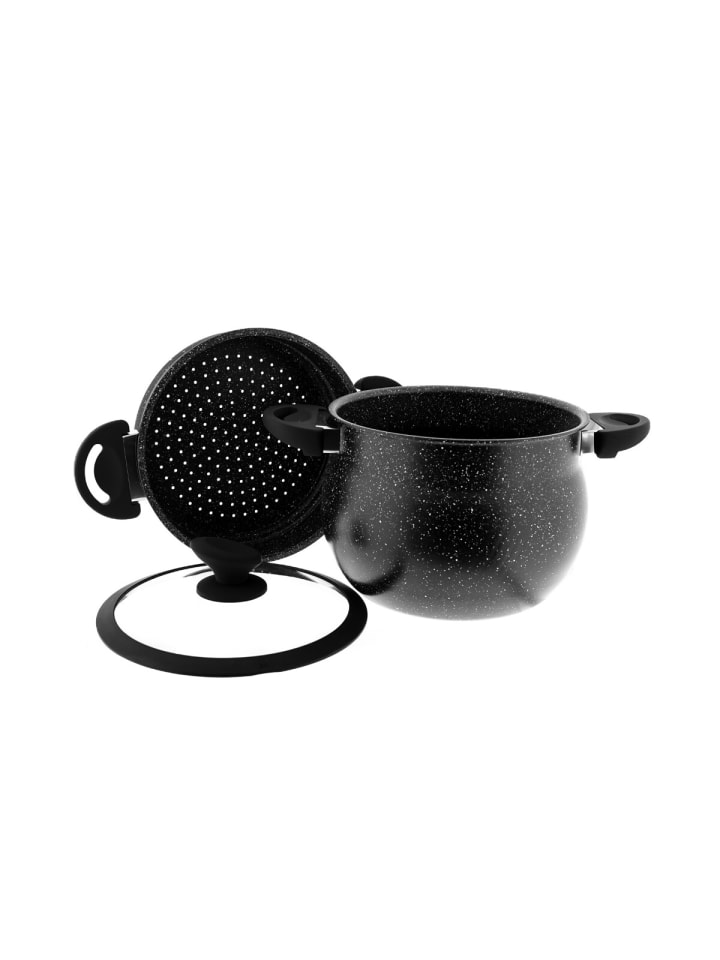 COFI 1453 3 in 1 Kochtopf, Marmorbeschichteter Dampfgarer, Couscoussier in Schwarz günstig kaufen