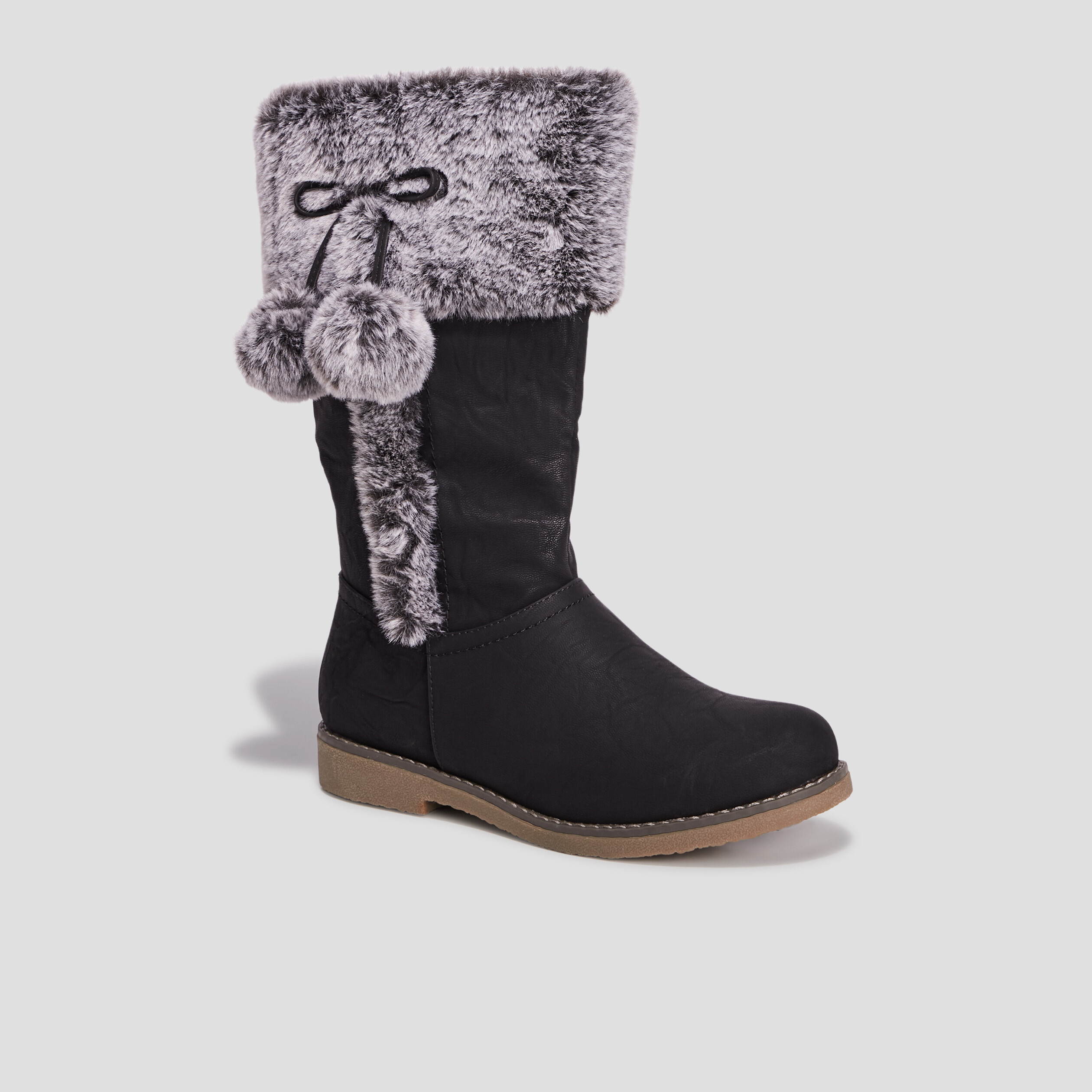 Bottes zippées avec pompons noir fille | La Halle