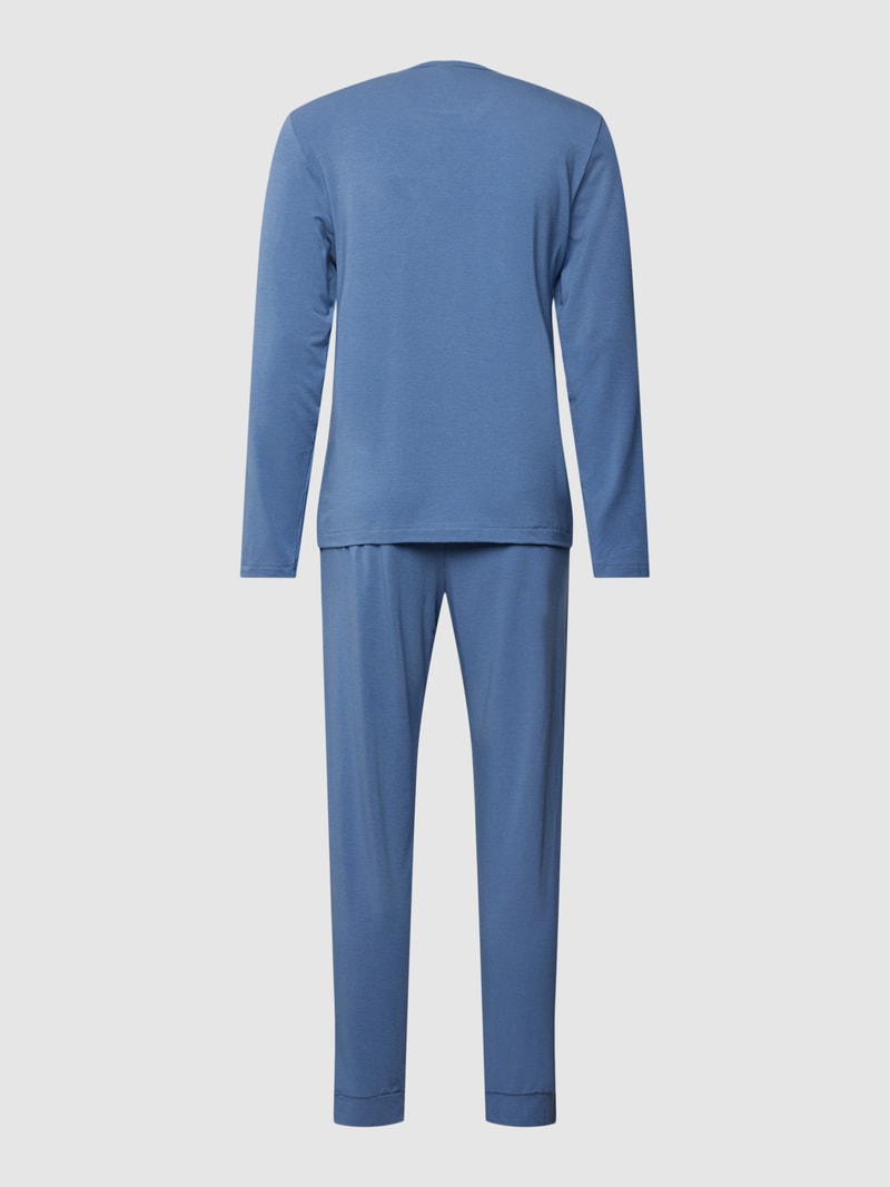 Pyjama mit geripptem Rundhalsausschnitt in rauchblau