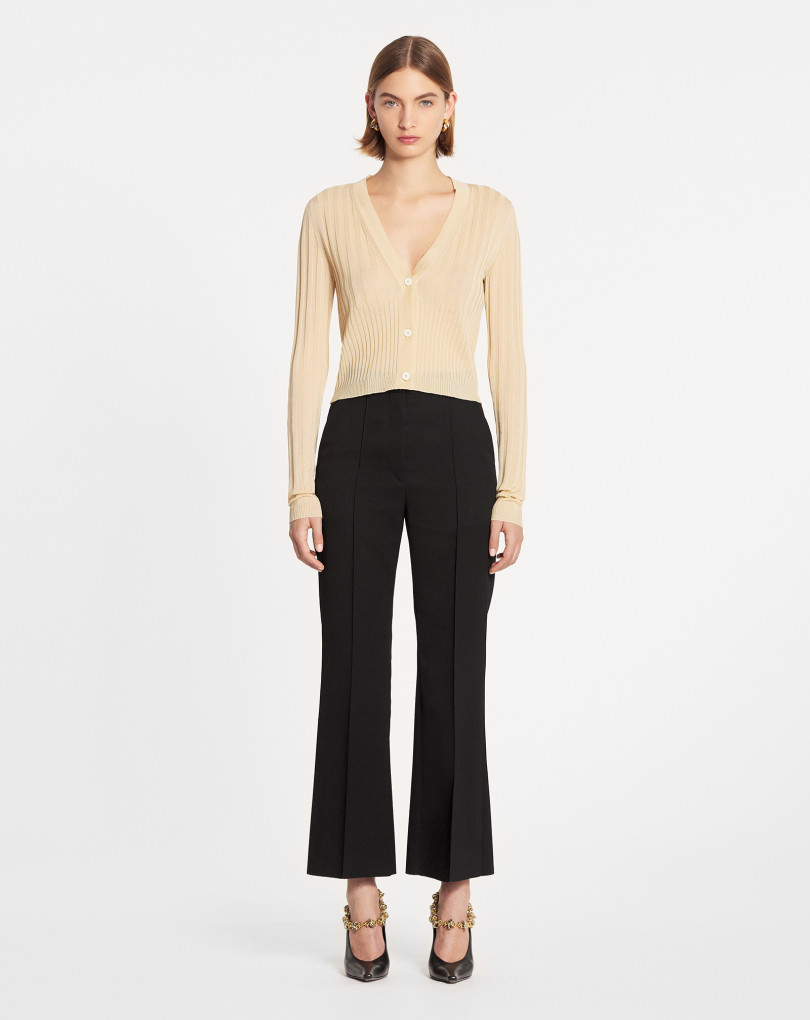 CARDIGAN COL V EN SOIE ET COTON CÔTELÉ