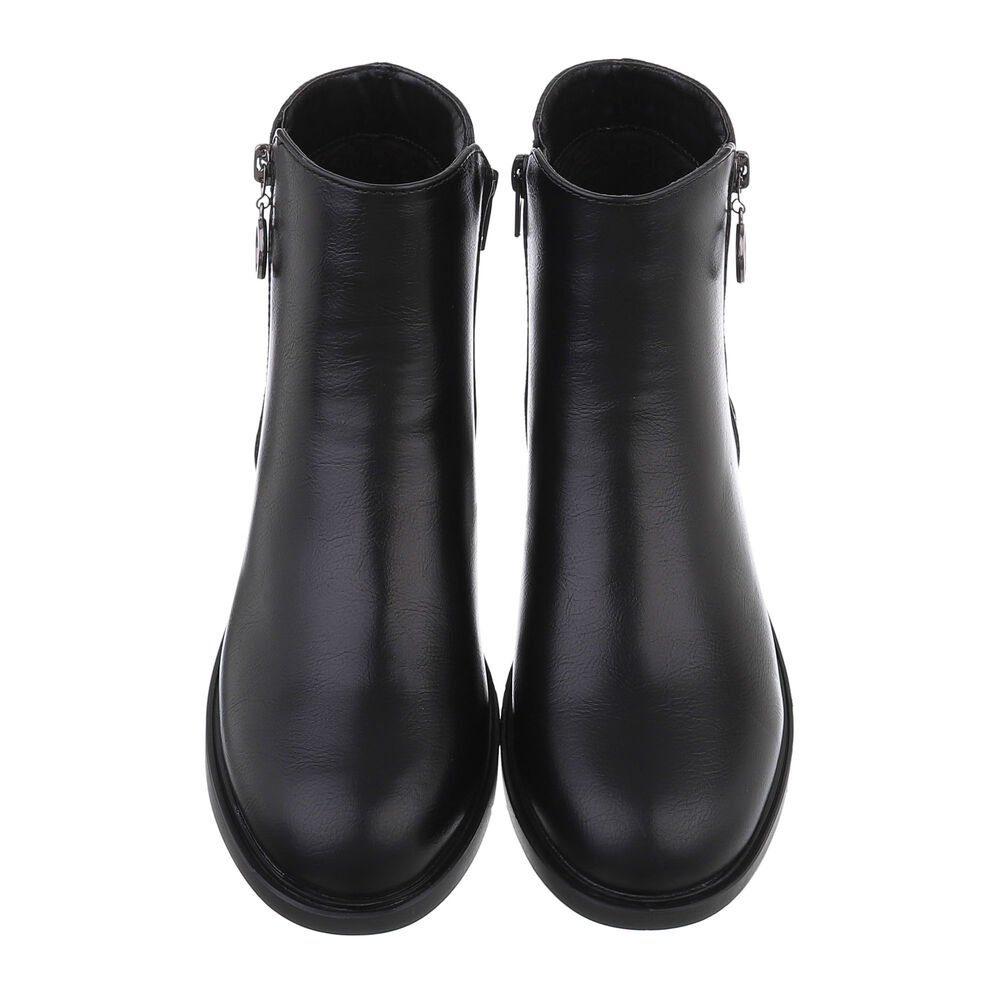 Ital-Design Damen Freizeit Stiefelette Blockabsatz Flache Stiefeletten in Schwarz