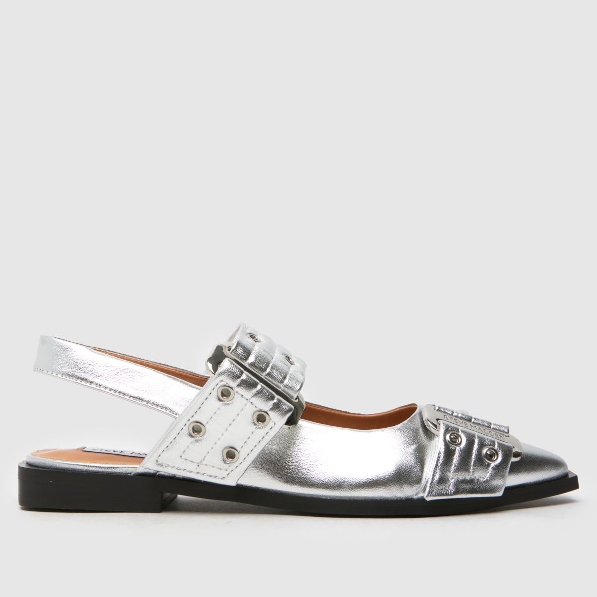 Steve Madden – Grand Ave – Silverfärgade platta skor med spänne