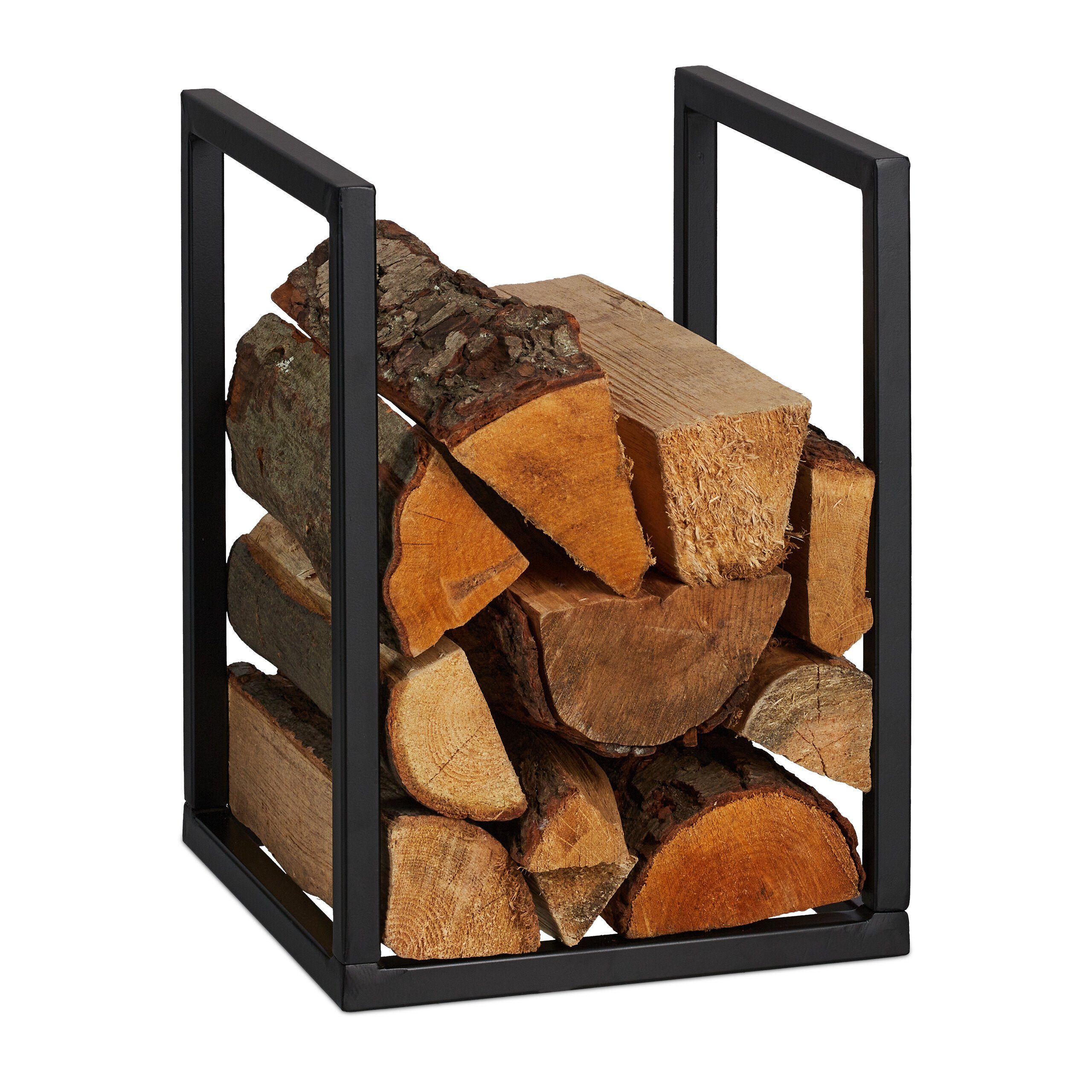 relaxdays Kaminholzregal Schwarzes Kaminholzregal aus Metall, BxTxH:30x30x40 cm